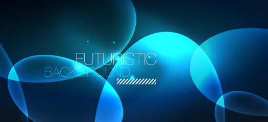Neon ellipses abstract backgrounds. Shiny bright round shapes glowing in the dark. Vector futuristic illustrations for covers, banners, flyers and posters and other