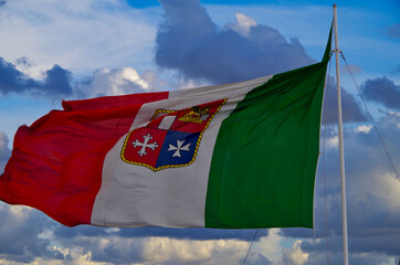 Italian national flag or banner on modern Costa Cruises cruise ship or cruise ship liner