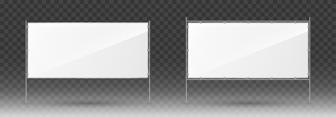 Advertising banner vector set for marketing advertising design. Business presentation. Blank template. Rectangular banner with metal construction isolated on transparent background_1