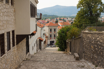 Narrow street in the historic district of Mostar. Bosnia and Herzegovina
