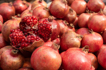  flower shape open cut pomegranate in fruit market fruit bazar