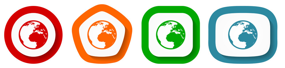 Set of flat design vector globe icons, world symbol illustration in eps 10