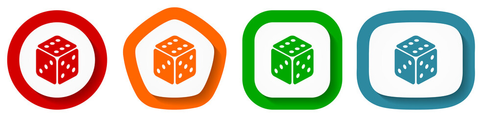 Set of flat design vector dice icons, casino symbol illustration in eps 10