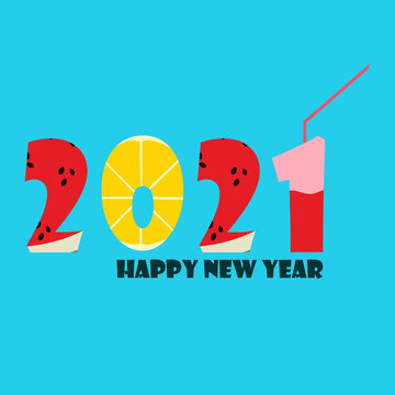 2021 happy new year fruit style vector illustration design