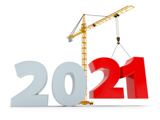 Obraz na płótnie Canvas New 2021 year construction background with tower crane