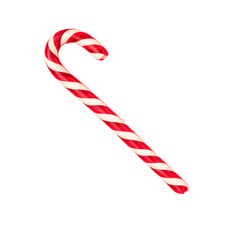 Closeup of christmas striped red and white candy cane isolated on white background