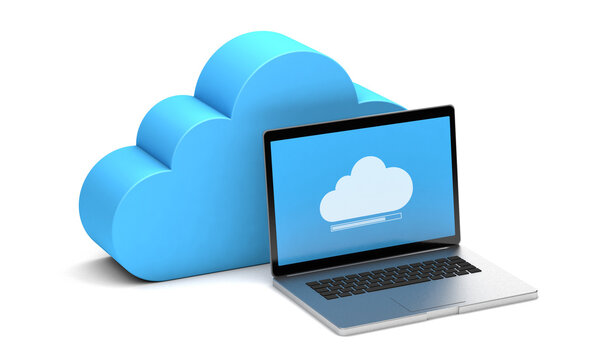 Synchronizing data with a computer. Cloud storage. isolated on white background. 3d render