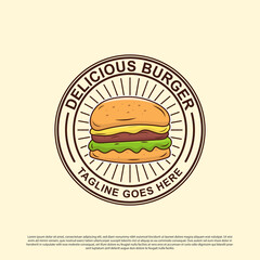 delicious Burger shop logo badge design illustrations, best for fast food logo image