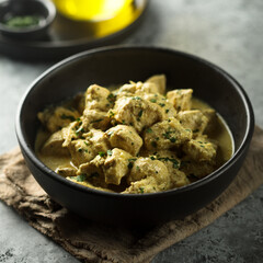 Traditional homemade chicken curry with coconut milk