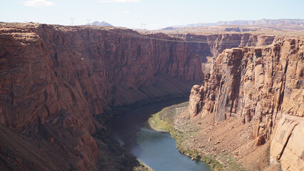 Horseshoe Bend formed by the Colorado River in the arid desert landscape of Arizona, USA.