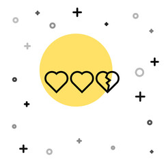 Black line Hearts for game icon isolated on white background. Random dynamic shapes. Vector.