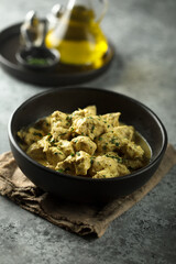 Traditional homemade chicken curry with coconut milk