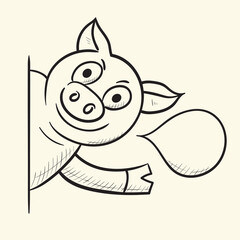 Pig with speech bubble. Hand drawn vector illustration.