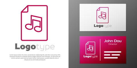 Logotype line Music book with note icon isolated on white background. Music sheet with note stave. Notebook for musical notes. Logo design template element. Vector.