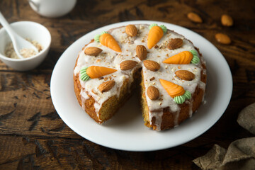 Traditional homemade carrot cake with almond
