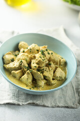 Traditional homemade chicken curry with coconut milk