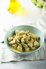 Traditional homemade chicken curry with coconut milk