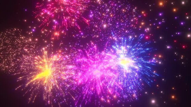 New years fireworks celebration animation with multiple colored explosions
