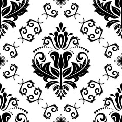 Classic seamless pattern. Damask orient black and white ornament. Classic vintage background. Orient ornament for fabric, wallpaper and packaging