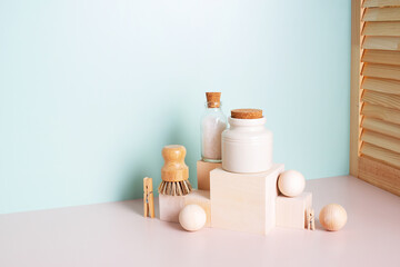 Set of personal care products and household accessories, concept of zero waste lifestyle