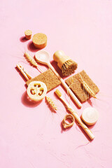 Set of personal care products and household accessories, concept of zero waste lifestyle