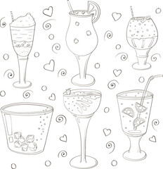 Set of drinks. Vector doodle illustration.