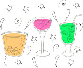 Set of cocktails. Vector doodle illustration.