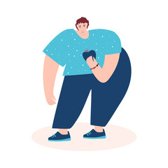 A man holding an apple in his hands. Healthy diet. Vector flat cartoon illustration in white background