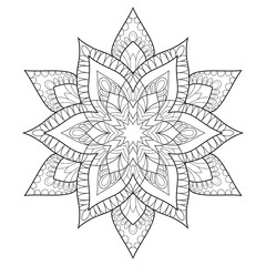 Decorative mandala with simple patterns on white isolated background. For coloring book pages.