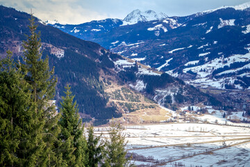 Panorama of the ski resort Zell am See. Winter landscape in the alps. Austria