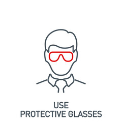 head man in protective glasses single line icon isolated on white. Perfect outline symbol Coronavirus Covid19 disease prevention pandemic banner. Quality design element quarantine with editable Stroke