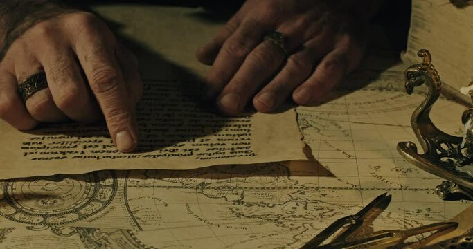 Reading old latin manuscript on ancient map (( by Claude Auguste Berey-Library of Congress In the Public Domain))