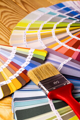 Close-up on color palette guide for printing and painting. Concept - choice of colors for design.
