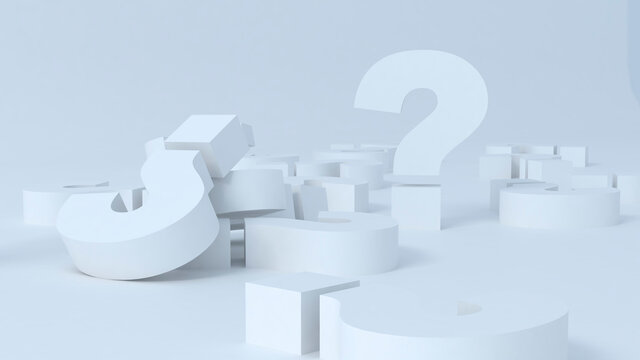 Question mark on a background of white signs. 3D Rendering
