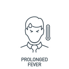 Signs and symptoms Coronavirus single line icon isolated on white. Perfect outline symbol symptoms Covid 19 pandemic banner. Quality design element fever, thermometer and sweat with editable Stroke