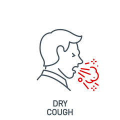 head of sick man coughing without a mask single line icon isolated on white. Perfect outline symbol Signs and symptoms Coronavirus Covid 19 pandemic banner. Quality design element with editable Stroke
