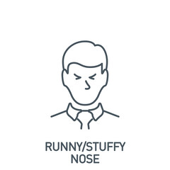 runny and stuffy nose, nasal congestion Signs and symptoms Coronavirus single line icon isolated on white. Perfect outline symbol symptoms Covid19 banner diagnostic design element with editable Stroke