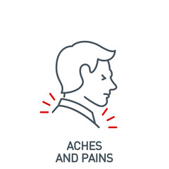aches and pains Signs and symptoms Coronavirus single line icon isolated on white. Perfect outline symbol symptoms Covid 19 pandemic banner. Quality design element muscle pain with editable Stroke