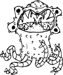 Vector drawing of a scary monster. Evil monster.