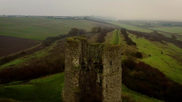 Aerial Hadleigh Castle Flyback very close reveals main tower DJI Mavic 2 Pro 4K