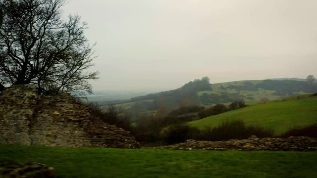 Aerial Hadleigh Castle Low pan Left to Right reveal shot DJI Mavic 2 Pro 4K