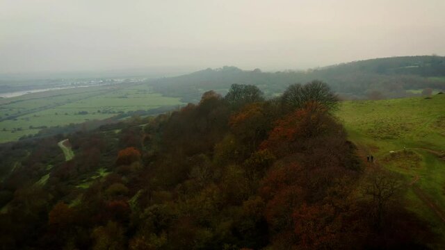 Aerial Hadleigh Castle Hikers and tree line DJI Mavic 2 Pro 4K