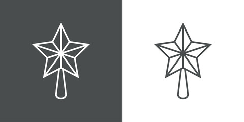 Tiempo de Navidad. Estrella de adorno de árbol de navidad con lineas en fondo gris y fondo blanco