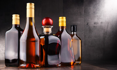 Bottles of assorted alcoholic beverages