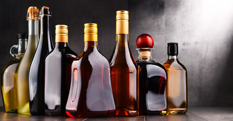 Bottles of assorted alcoholic beverages