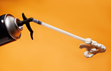 Spray can of professional construction foam. Pu-foam, tube with building sealant for fixing or...
