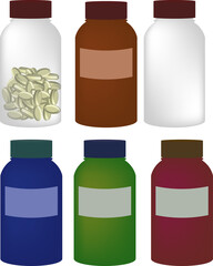 瓶に入った薬のイラストカラー別セット