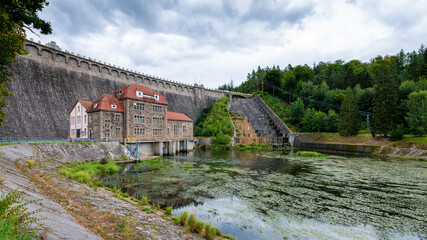 Dam on Bobr river and hydroelectric water power station in Pilchowice near Jelenia Gora in Poland © bubutu