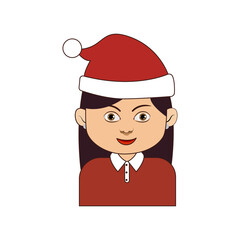 Christmas Girl with Santa Hat Icon Vector Flat Background