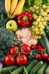 Composition with variety of raw organic vegetables and fruits